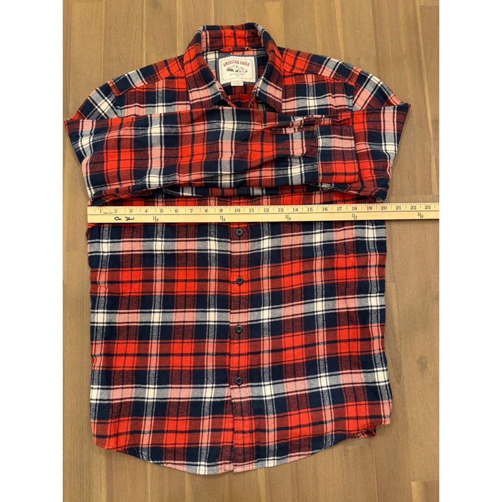American Eagle Mens Red Plaid Flannel Button Down Shirt Medium Long Sleeve - Picture 4 of 6